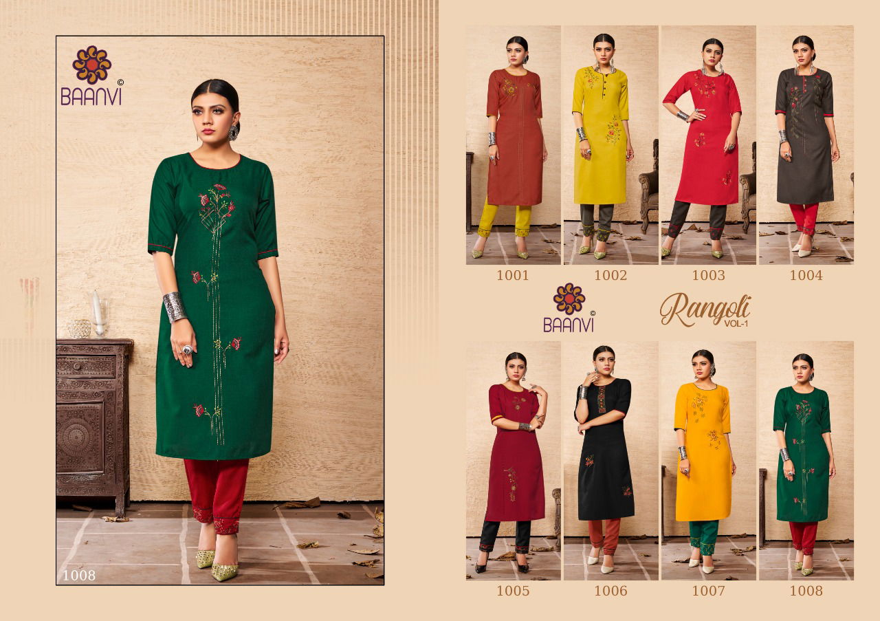 Baanvi Rangoli 1 Ethnic Wear Embroidery Kurti With Bottom Collection
